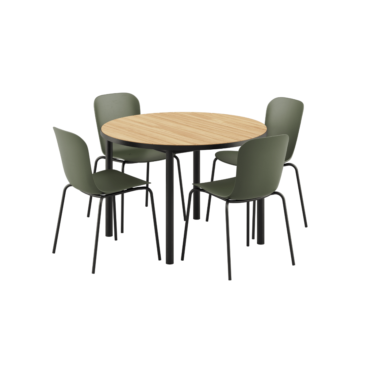 Runder Kirra Dining Table Noir mit 4 Patio Chair no. One S1 in Olive und Noir im Outdoor - Set | Kirra Dining Table Ø110 Noir & 4 Patio Chair No. One - Patio Chair no. One S1 Olive/ Noir | SACKit
