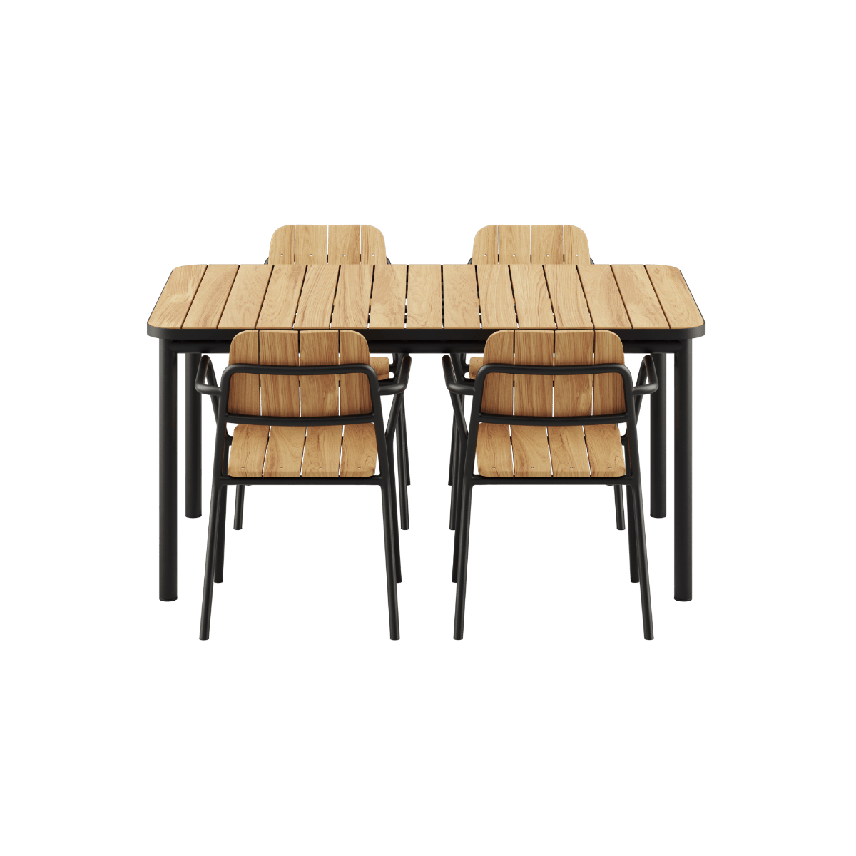 Kirra Dining Table 150x90 in Noir mit vier Patio Chair no. One S1 Stühlen in Noir aus Aluminium und Teakholz. | Kirra Dining Table & 4 Kirra Patio Chair - Noir | SACKit
