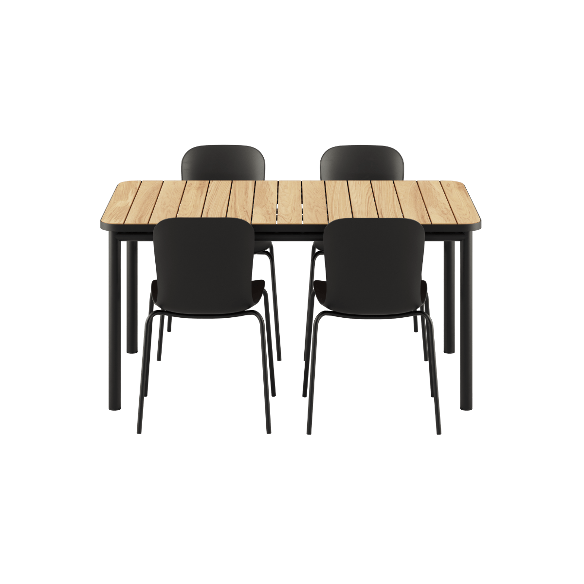 Schwarzes Kirra Dining Table 150x90 Set mit vier Patio Chair no. One S1 Stühlen in Noir für den Außenbereich | Kirra Dining Table Noir & 4 Patio Chair no. One - Patio Chair no. One S2 Olive/ Noir | SACKit