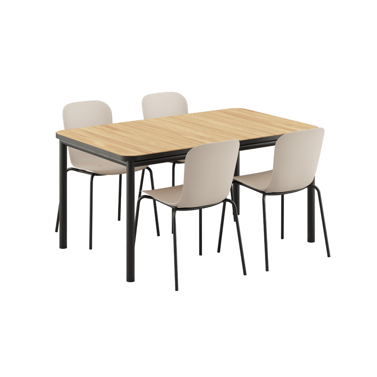 Kirra Dining Table 150x90 Noir mit 4 Patio Chair no. One S1 Stühlen in Taupe aus Aluminium und Teakholz | Kirra Dining Table Noir & 4 Patio Chair no. One - Patio Chair no. One S2 Olive/ Noir | SACKit