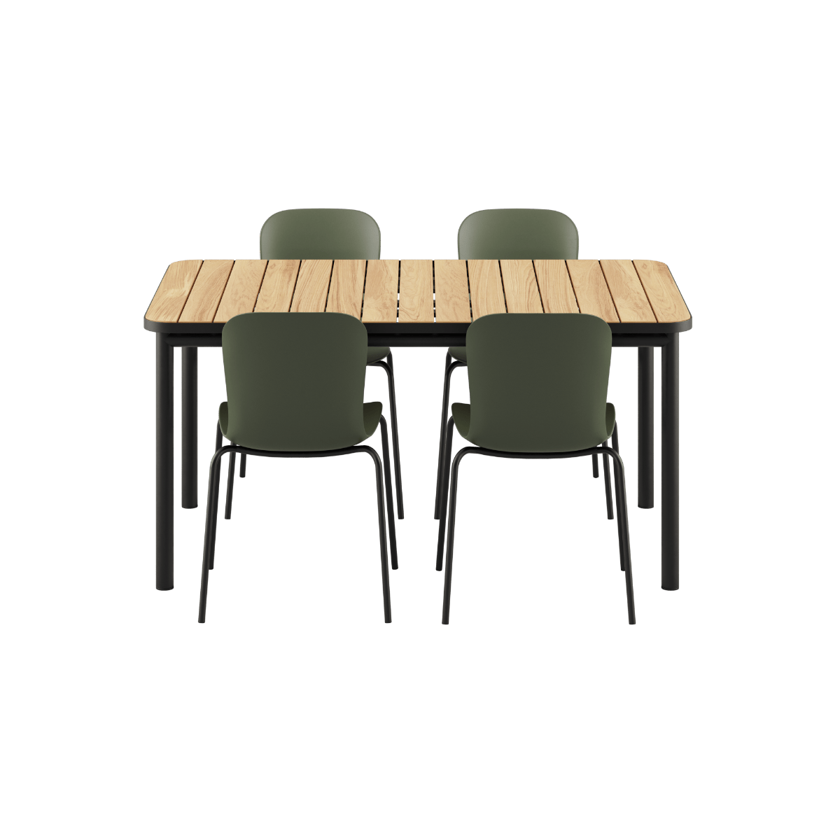 Noir Kirra Dining Table 150x90 mit vier Noir Patio Chair no. One S1 Stühlen aus Aluminium und Teakholz. | Kirra Dining Table Noir & 4 Patio Chair no. One - Patio Chair no. One S2 Olive/ Noir | SACKit