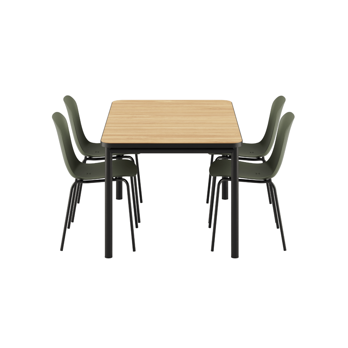 Schwarzer Kirra Dining Table 150x90 mit vier Noir Patio Chair no. One S1 Stühlen im Outdoor - Set | Kirra Dining Table Noir & 4 Patio Chair no. One - Patio Chair no. One S2 Olive/ Noir | SACKit