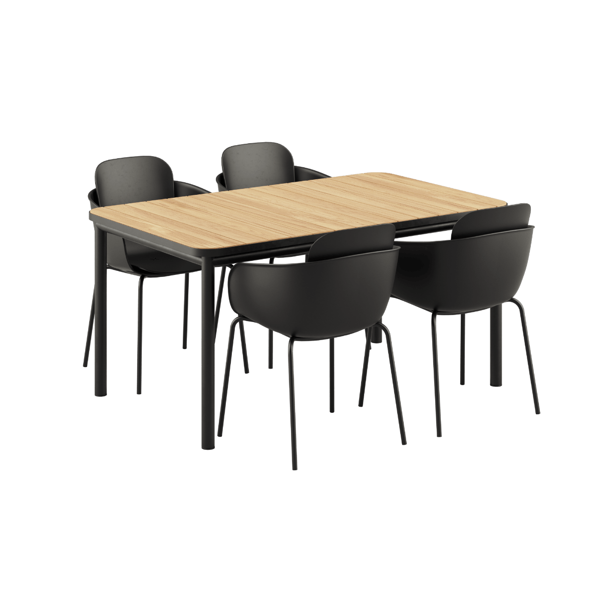 Schwarzes Kirra Dining Table Set 150x90 mit vier Patio Chair no. One S1 Stühlen in Noir/Noir Farbe. | Kirra Dining Table Noir & 4 Patio Chair no. One - Patio Chair no. One S2 Olive/ Noir | SACKit