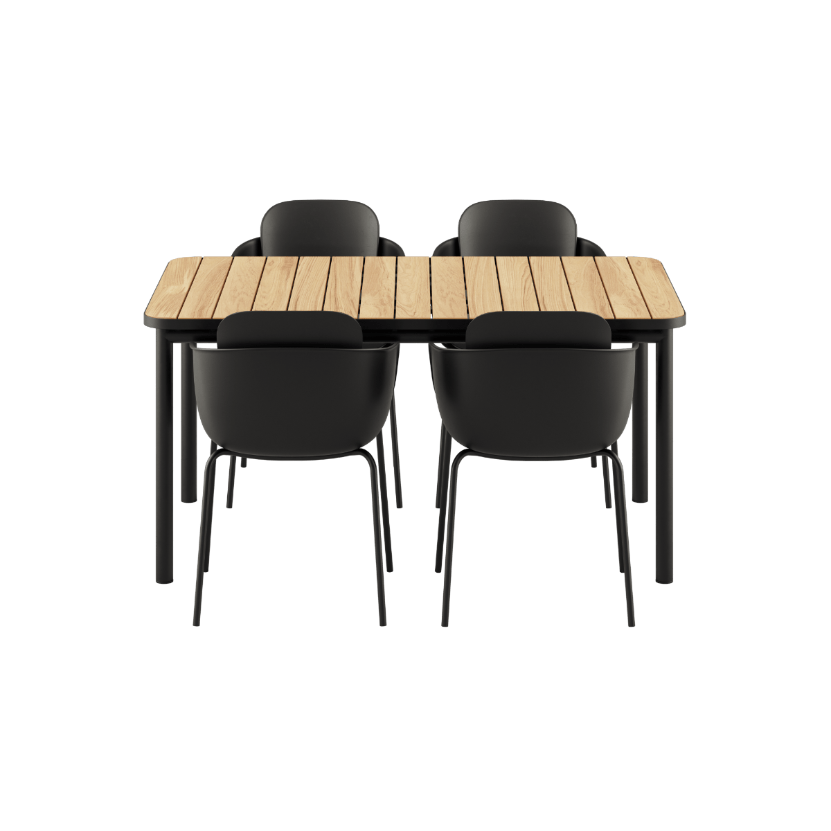 Kirra Dining Table 150x90 mit vier Noir Patio Chair no. One S1 Stühlen aus Aluminium und Teakholz. | Kirra Dining Table Noir & 4 Patio Chair no. One - Patio Chair no. One S2 Olive/ Noir | SACKit