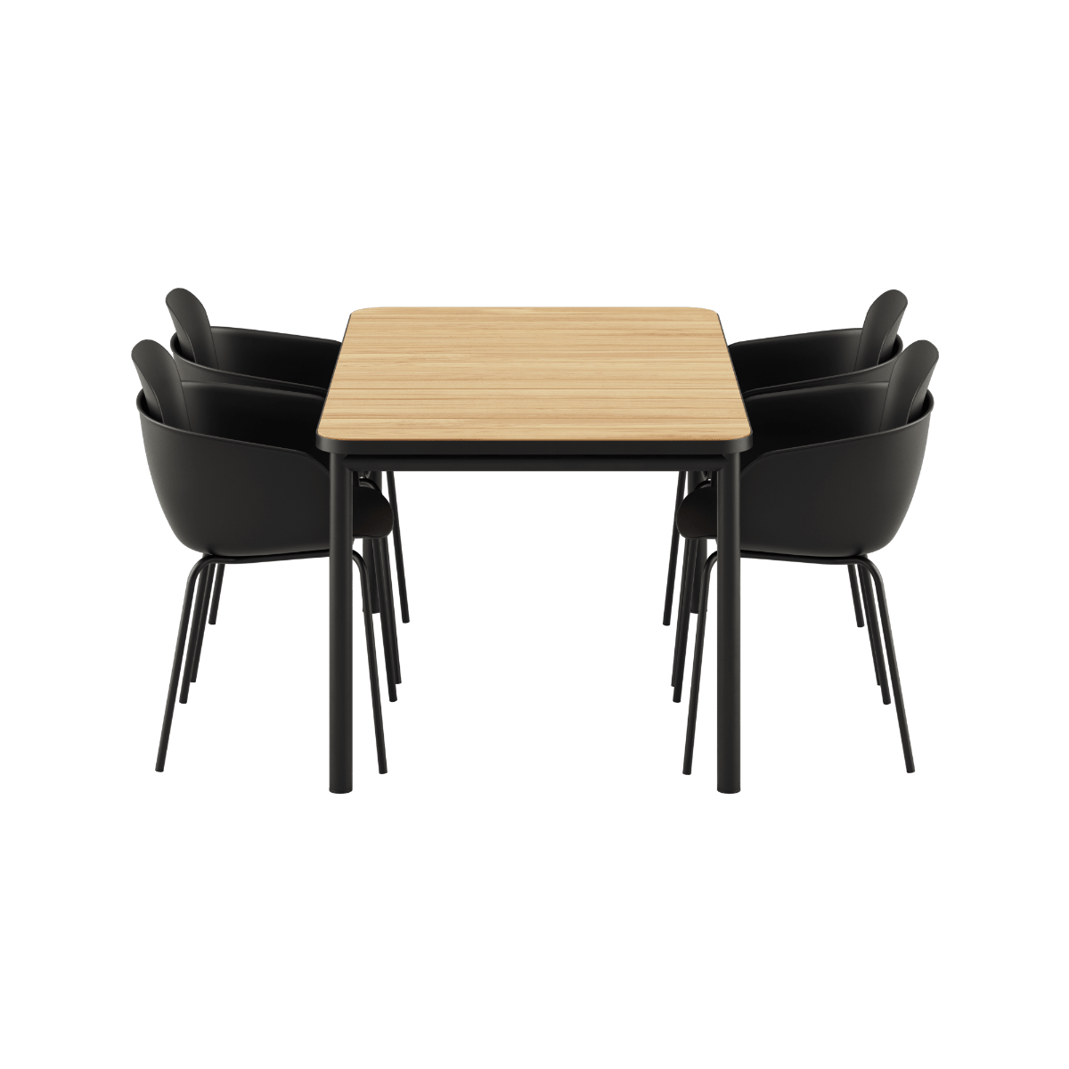 Kirra Dining Table 150x90 mit vier schwarzen Patio Chair no. One S1 Stühlen aus Aluminium und Teakholz | Kirra Dining Table Noir & 4 Patio Chair no. One - Patio Chair no. One S2 Olive/ Noir | SACKit