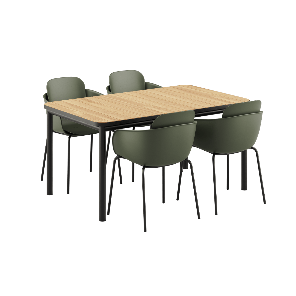 Noir Kirra Dining Table 150x90 mit vier Noir/Noir Patio Chair no. One S1 Stühlen aus Aluminium und Teakholz. | Kirra Dining Table Noir & 4 Patio Chair no. One - Patio Chair no. One S2 Olive/ Noir | SACKit