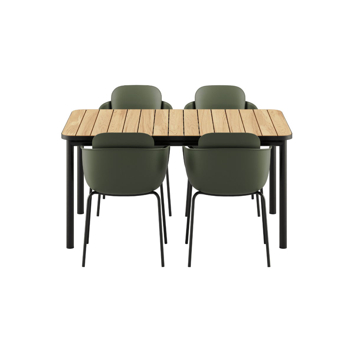 Noir Kirra Dining Table 150x90 mit vier Patio Chair no. One S1 Stühlen in Noir/Noir, Outdoor - Set. | Kirra Dining Table Noir & 4 Patio Chair no. One - Patio Chair no. One S2 Olive/ Noir | SACKit