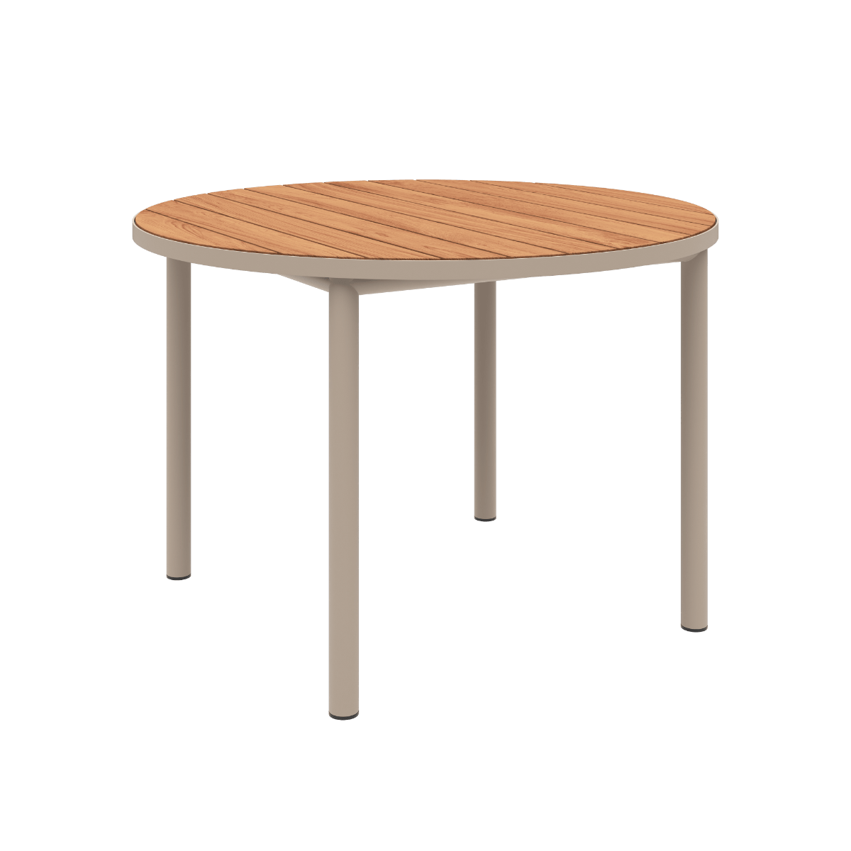 Runder Kirra Dining Table Ø110 aus taupefarbenem pulverbeschichtetem Aluminium und Teakholz für den Außenbereich | Kirra Dining Table Ø110 - Taupe | SACKit