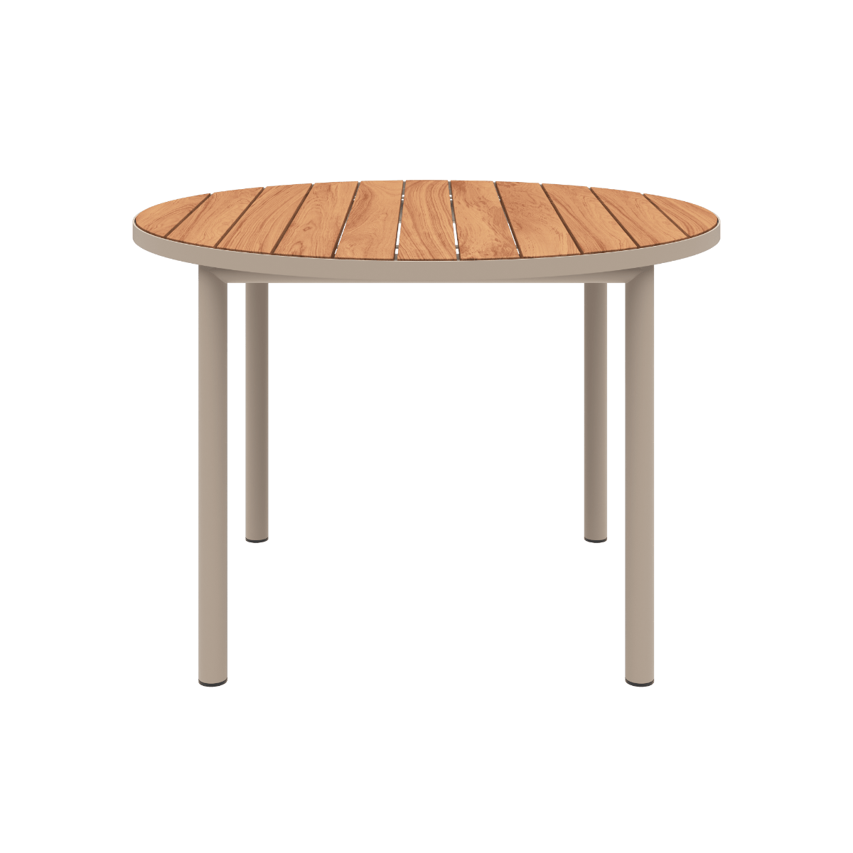 Runder Kirra Dining Table Ø110 aus taupefarbenem pulverbeschichtetem Aluminium und Teakholz, Outdoor - Esstisch | Kirra Dining Table Ø110 - Taupe | SACKit