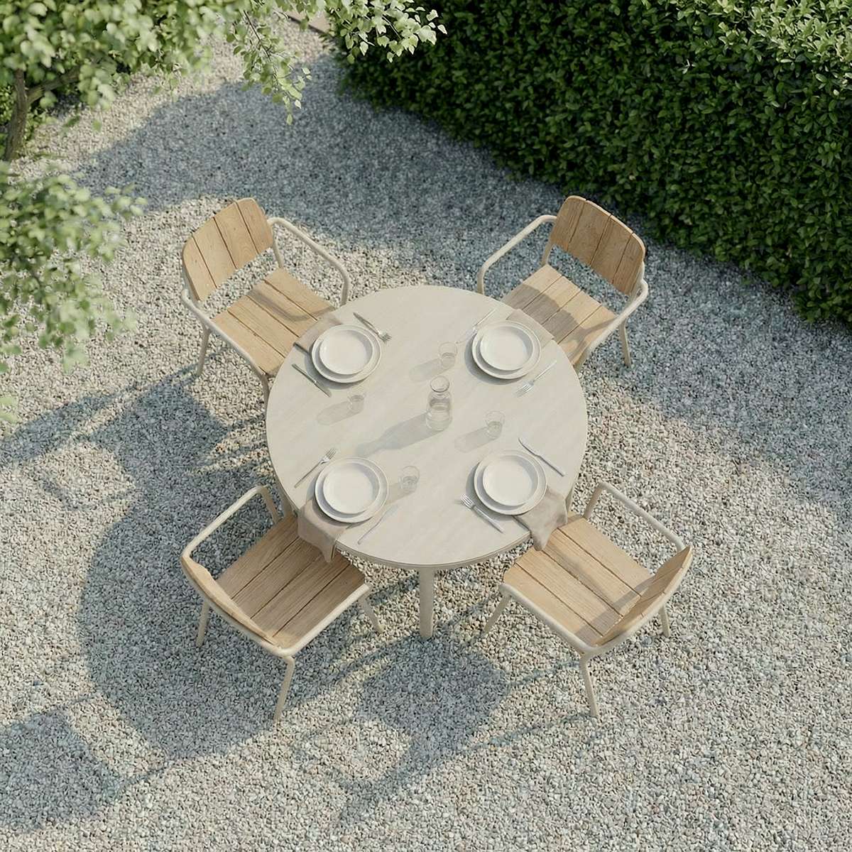 Runder Kirra Dining Table Ø110 in Taupe mit Aluminiumgestell und Teakholzplatte, Outdoor - Esstisch | Kirra Dining Table Ø110 - Noir | SACKit