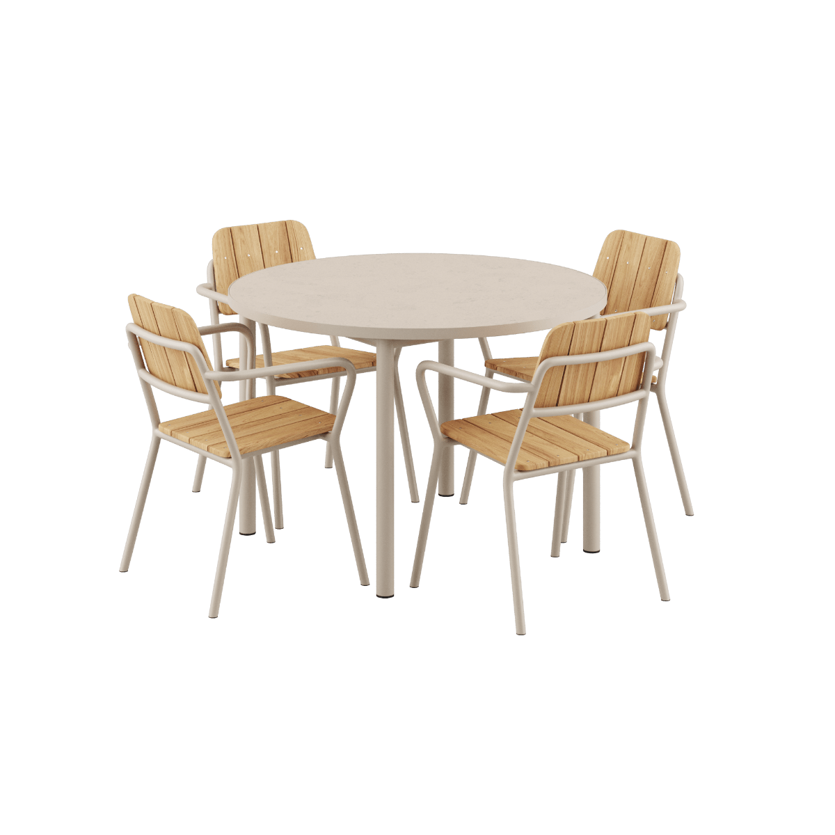 Runder Kirra Dining Table Ø110 mit Keramikplatte und 4 Kirra Patio Stühlen in Taupe für draußen | Kirra Dining Table O110 Ceramic & 4 Kirra Patio Chair - | SACKit