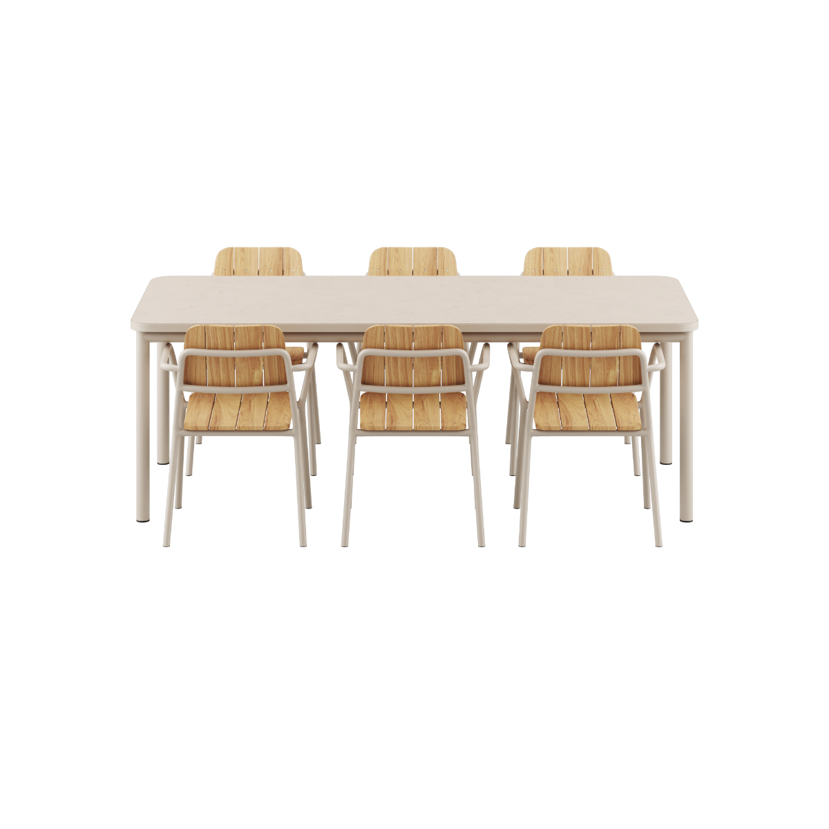 Kirra Dining Table mit keramischer Tischplatte und sechs Kirra Patio Stühlen in Taupe für den Außenbereich | Kirra Dining Table Ceramic & 6 Kirra Patio Chair - | SACKit