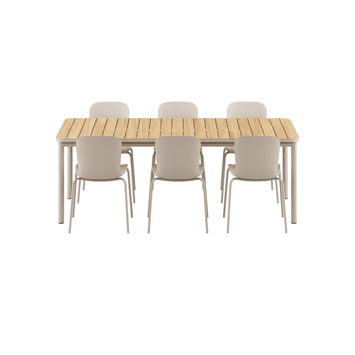 Kirra Dining Table Taupe mit 6 Patio Chair no. One S2, pulverbeschichtetes Aluminium und Teakholz, Outdoor - Set | Kirra Dining Table Taupe & 6 Patio Chair no. One - Patio Chair no. One S1 | SACKit