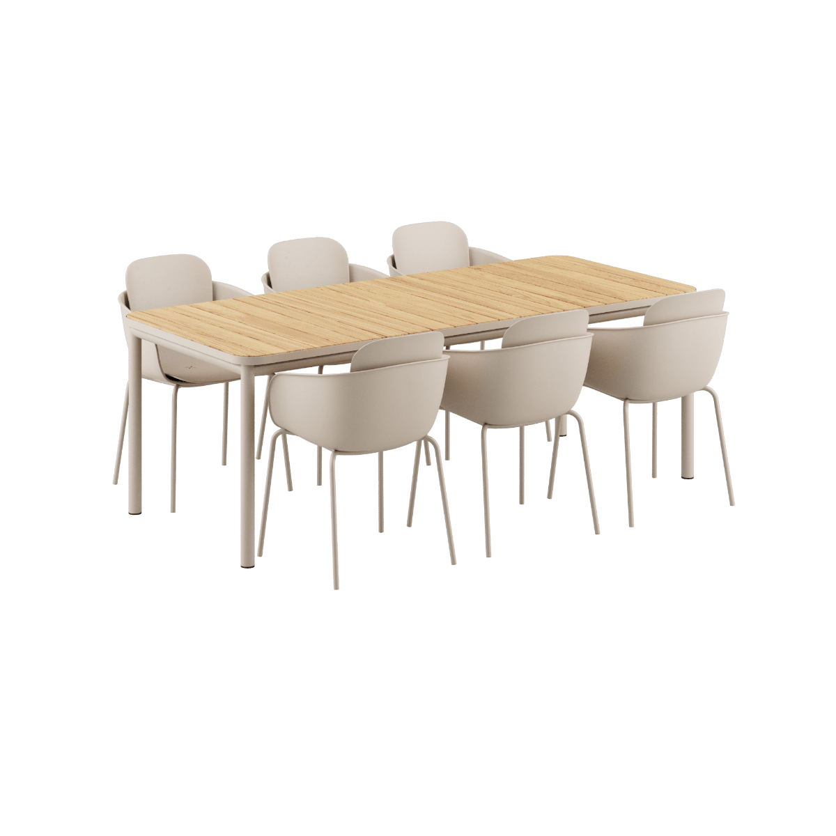 Kirra Dining Table 210x90 Taupe mit 6 Patio Chair no. One S2 Stühlen im Outdoor - Set | Kirra Dining Table Taupe & 6 Patio Chair no. One - Patio Chair no. One S2 | SACKit