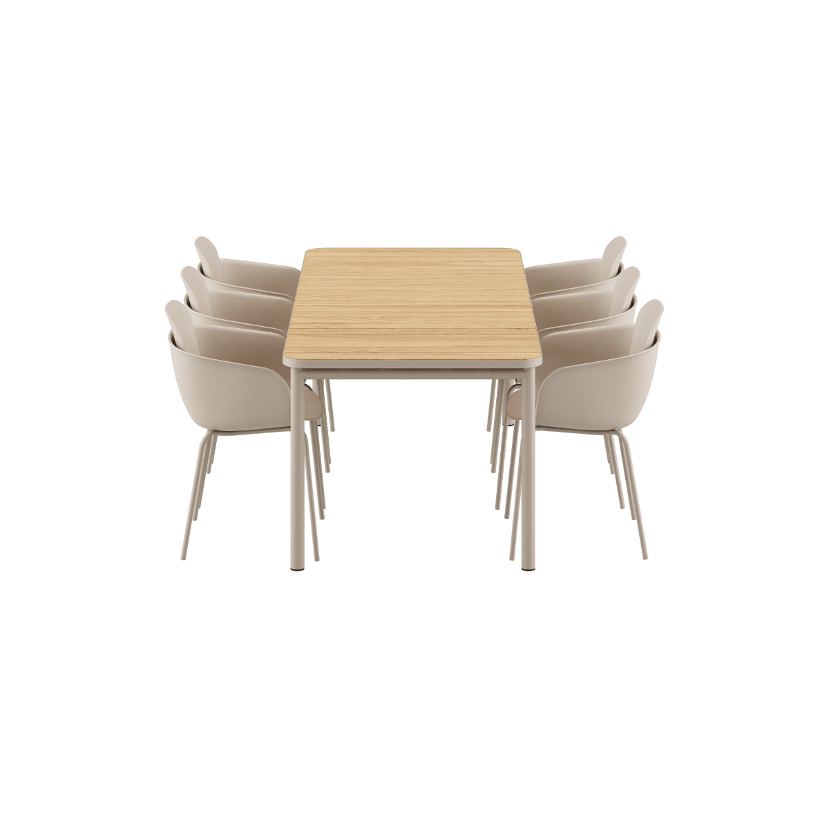 Kirra Dining Table Taupe mit 6 Patio Chair no. One S2 Stühlen aus Aluminium und Teakholz im Außenbereich | Kirra Dining Table Taupe & 6 Patio Chair no. One - Patio Chair no. One S2 | SACKit