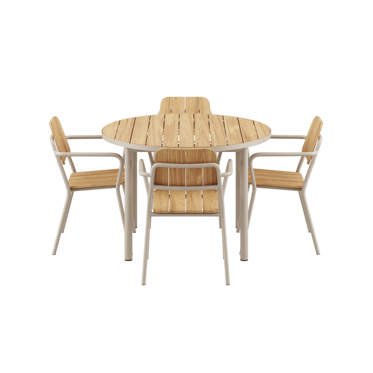 Kirra Dining Table Ø110 mit 4 Kirra Patio Chairs in Taupe, runder Tisch und passende Stühle für draußen | Kirra Dining Table Ø110 & 4 Kirra Patio Chair - Taupe | SACKit
