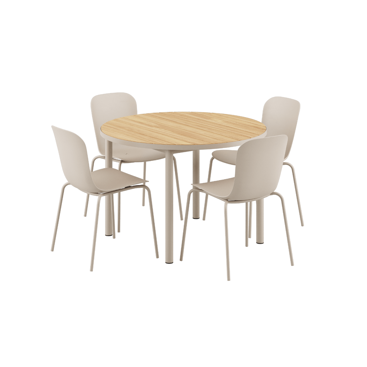 Runder Kirra Dining Table Ø110 in Taupe mit 4 Patio Chair No. One S1 Stühlen im Außenbereich | Kirra Dining Table Ø110 Taupe & 4 Patio Chair No. One - Patio Chair no. One S1 | SACKit