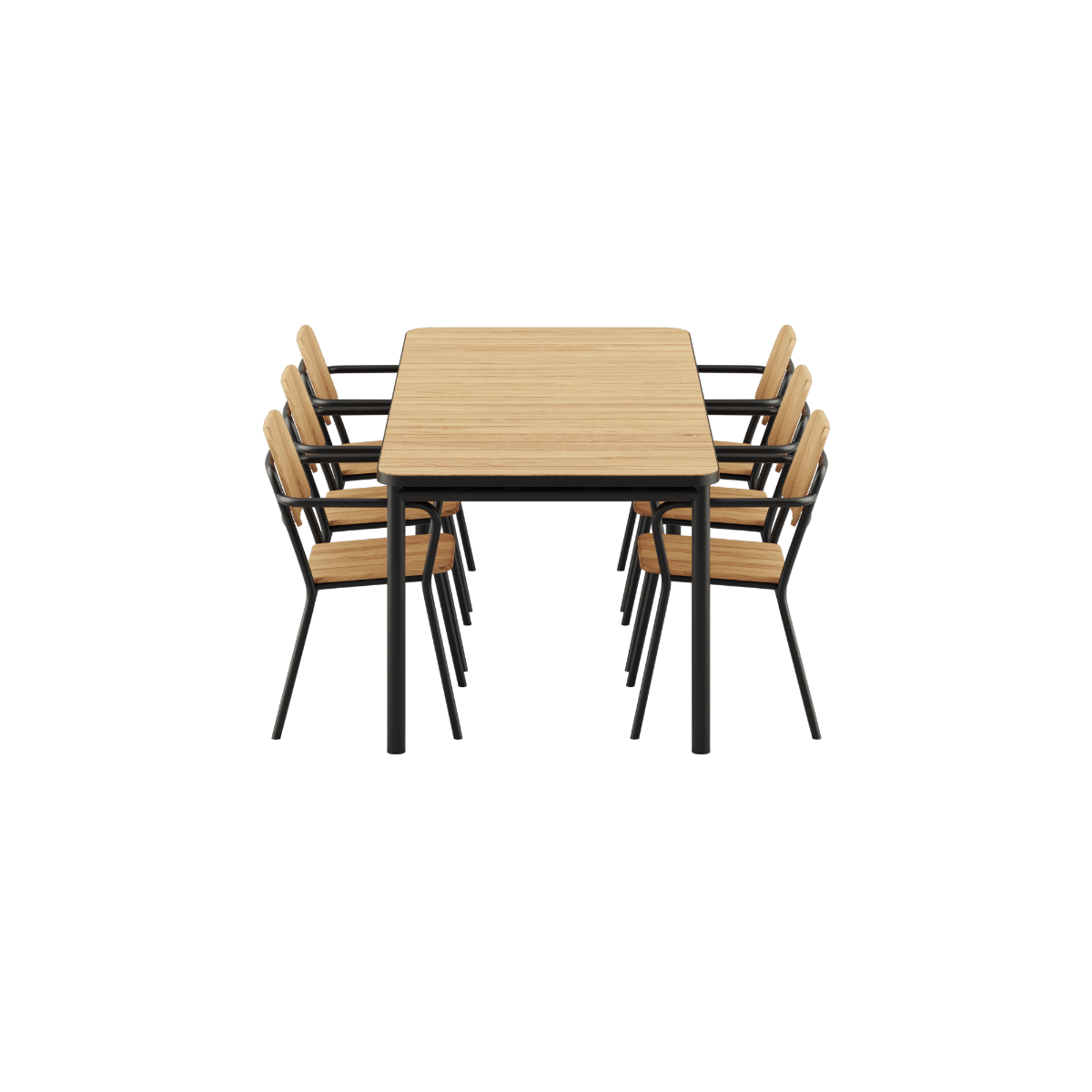 Kirra Dining Table 210x90 mit 6 Kirra Patio Chairs in Noir, Outdoor - Set aus Aluminium und Teakholz. | Kirra Dining Table & 6 Kirra Patio Chair - Taupe | SACKit