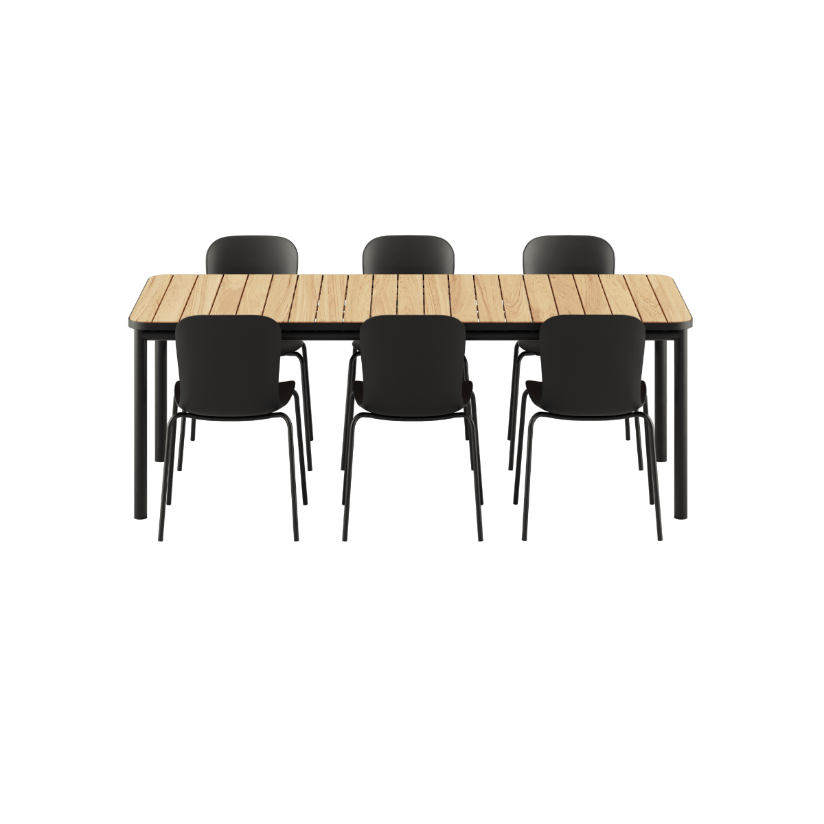 Kirra Dining Table 210x90 mit sechs Patio Chair no. One S2 Stühlen in Olive und Noir, Outdoor - Set | Kirra Dining Table Noir & 6 Patio Chair no. One - Patio Chair no. One S1 Noir/ Noir | SACKit