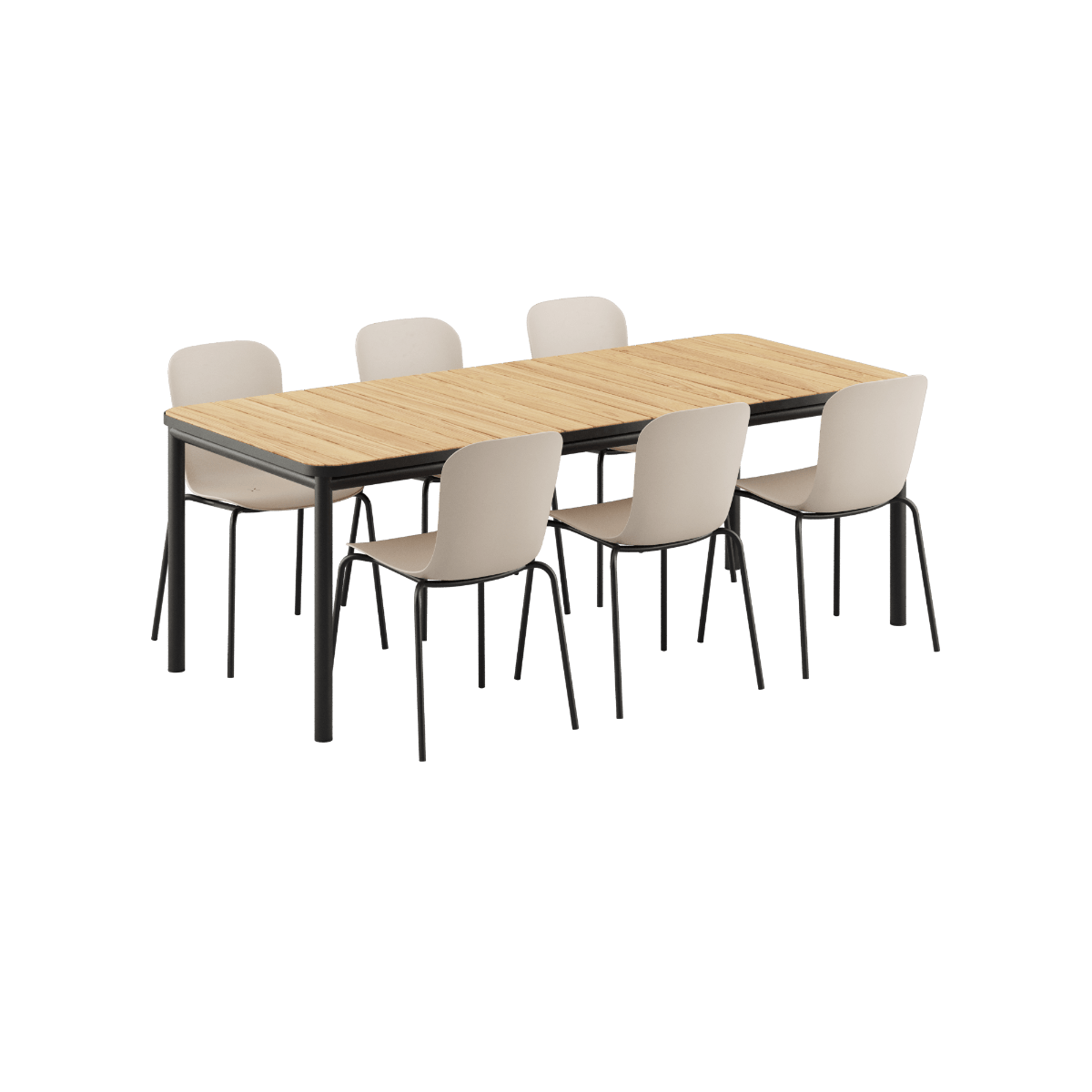 Kirra Dining Table 210x90 mit sechs Patio Chair no. One S1 Stühlen in Taupe und Noir, Outdoor - Set. | Kirra Dining Table Noir & 6 Patio Chair no. One - Patio Chair no. One S1 Taupe/ Noir | SACKit