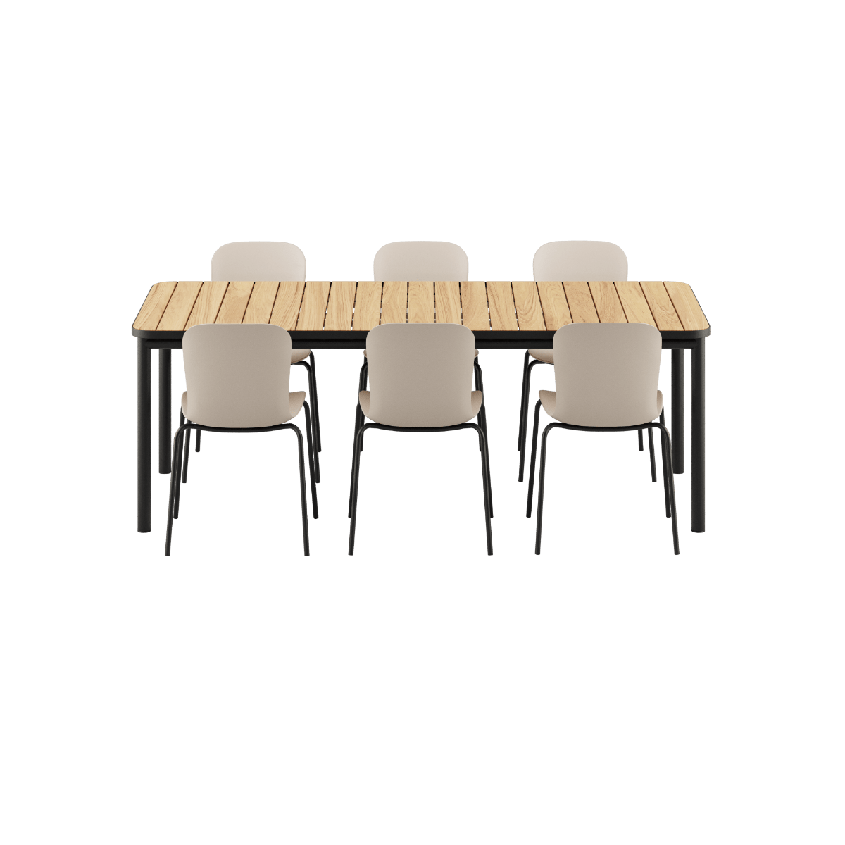 Kirra Dining Table 210x90 mit sechs Patio Chair no. One S2 Stühlen in Olive und Noir, Outdoor - Set | Kirra Dining Table Noir & 6 Patio Chair no. One - Patio Chair no. One S1 Taupe/ Noir | SACKit