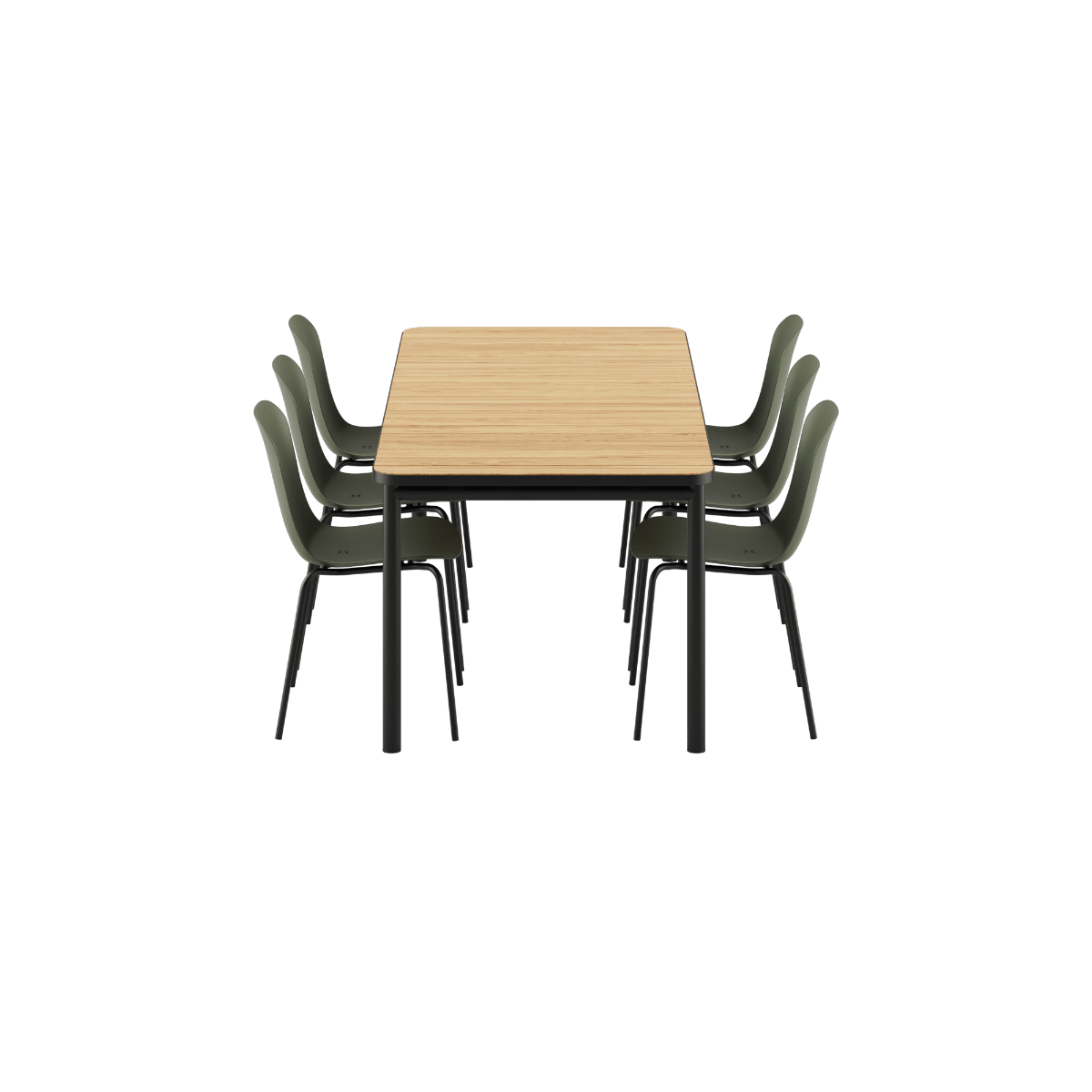Kirra Dining Table 210x90 mit Olive/Noir Patio Chair no. One S2, pulverbeschichtetes Aluminium und Teakholz. | Kirra Dining Table Noir & 6 Patio Chair no. One - Patio Chair no. One S1 Olive/ Noir | SACKit