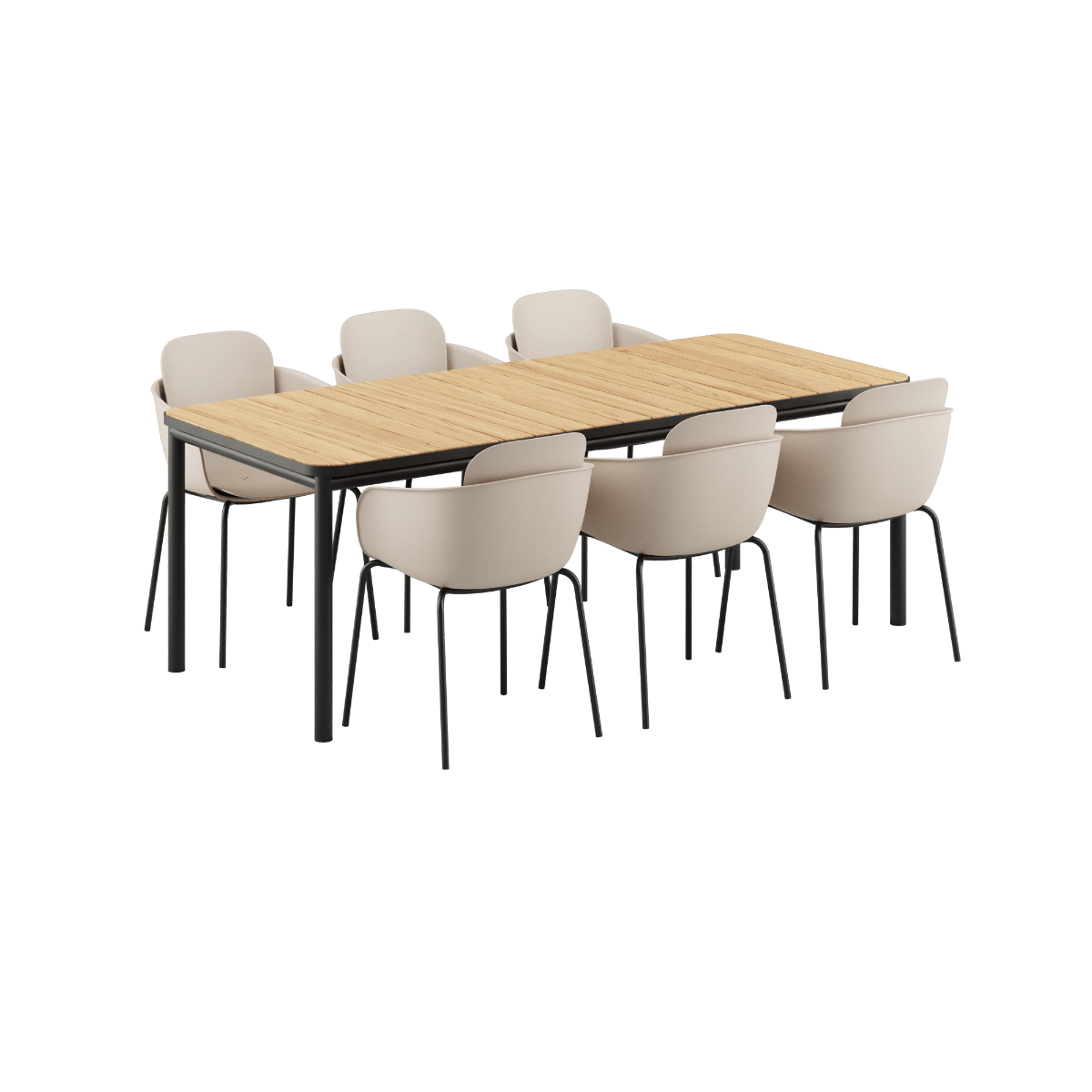Kirra Dining Table 210x90 Noir mit 6 Patio Chair no. One S2 in Taupe und Noir, Outdoor - Set | Kirra Dining Table Noir & 6 Patio Chair no. One - Patio Chair no. One S2 Taupe/ Noir | SACKit