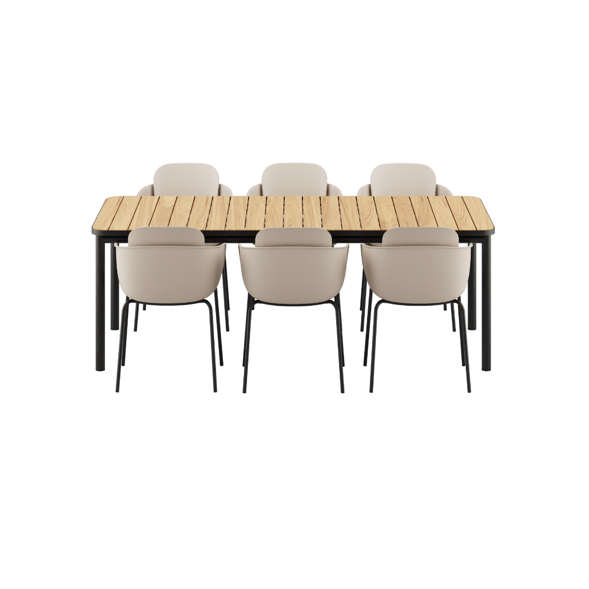 Kirra Dining Table Noir mit 6 Patio Chair no. One S2 in Olive/Noir aus Aluminium und Teakholz. | Kirra Dining Table Noir & 6 Patio Chair no. One - Patio Chair no. One S2 Noir/ Noir | SACKit