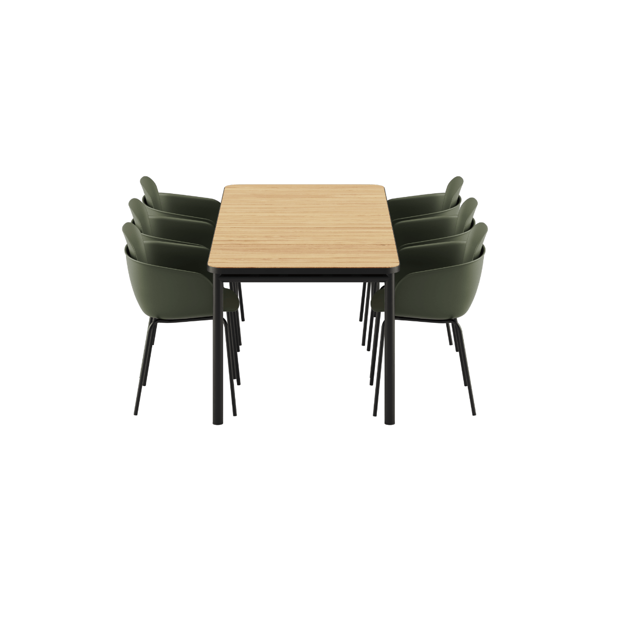 Kirra Dining Table 210x90 Noir mit 6 Patio Chair no. One S2 in Olive und Noir, Outdoor - Set mit Aluminium und Teakholz. | Kirra Dining Table Noir & 6 Patio Chair no. One - Patio Chair no. One S2 Olive/ Noir | SACKit