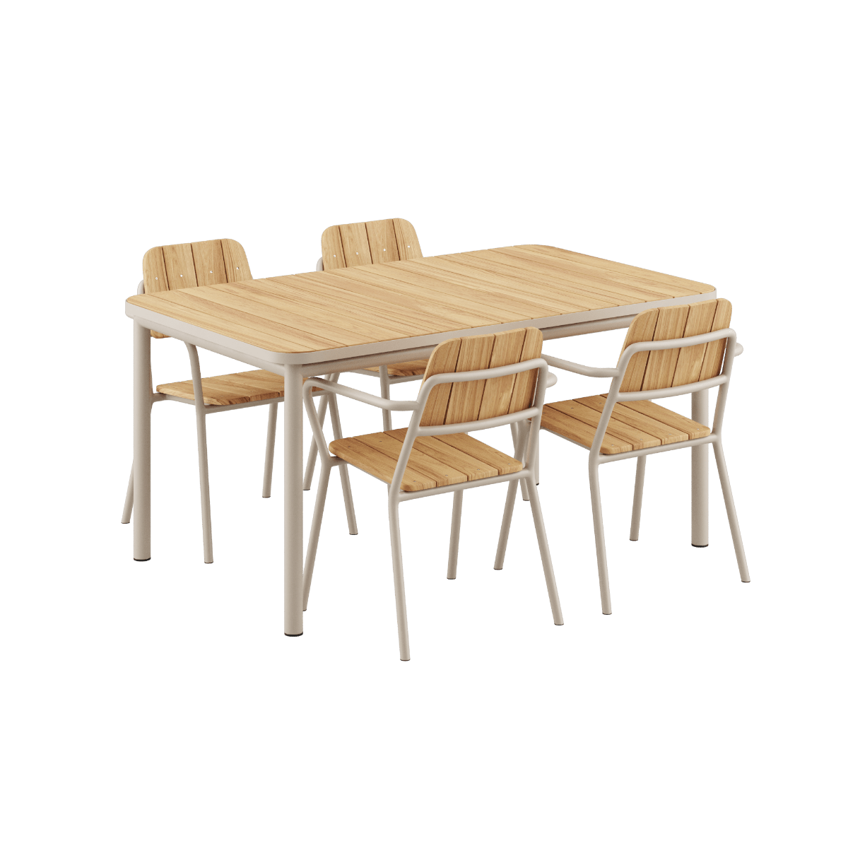 Kirra Dining Table 150x90 in Taupe mit vier passenden Patio Chair no. One S2 Stühlen in Taupe | Kirra Dining Table & 4 Kirra Patio Chair - Taupe | SACKit