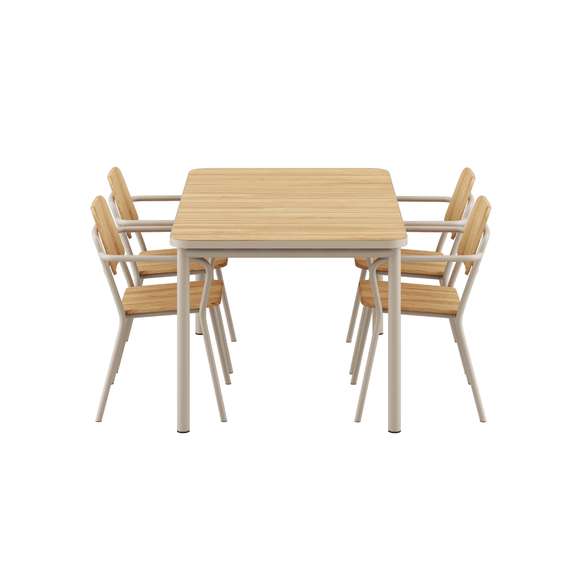 Kirra Dining Table 150x90 mit vier taupefarbenen Patio Chair no. One S2 Stühlen aus Aluminium und Teakholz. | Kirra Dining Table & 4 Kirra Patio Chair - Noir | SACKit