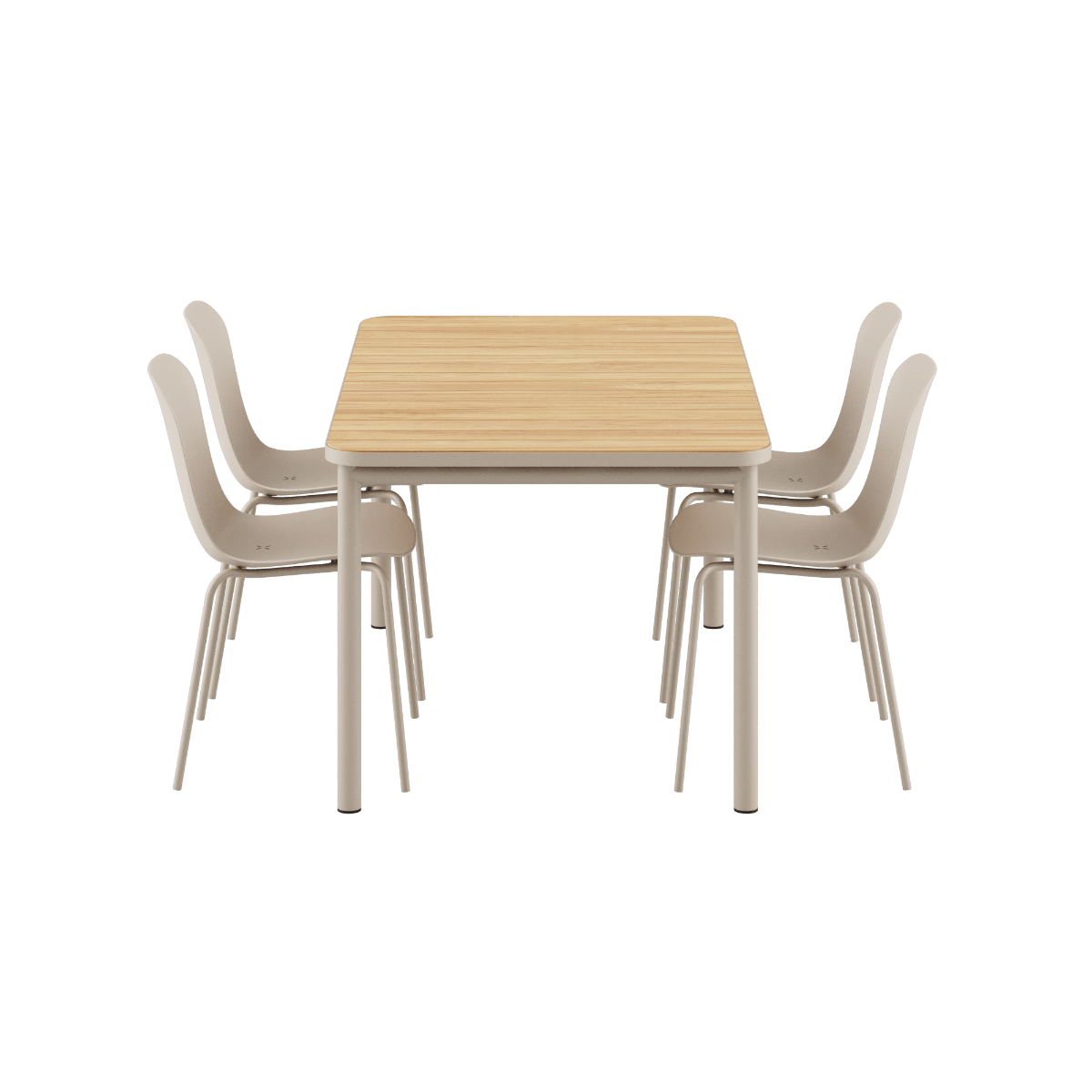 Kirra Dining Table 150x90 mit vier taupefarbenen Patio Chair no. One S2 Stühlen aus Aluminium und Teakholz | Kirra Dining Table Taupe & 4 Patio Chair no. One - Patio Chair no. One S1 | SACKit
