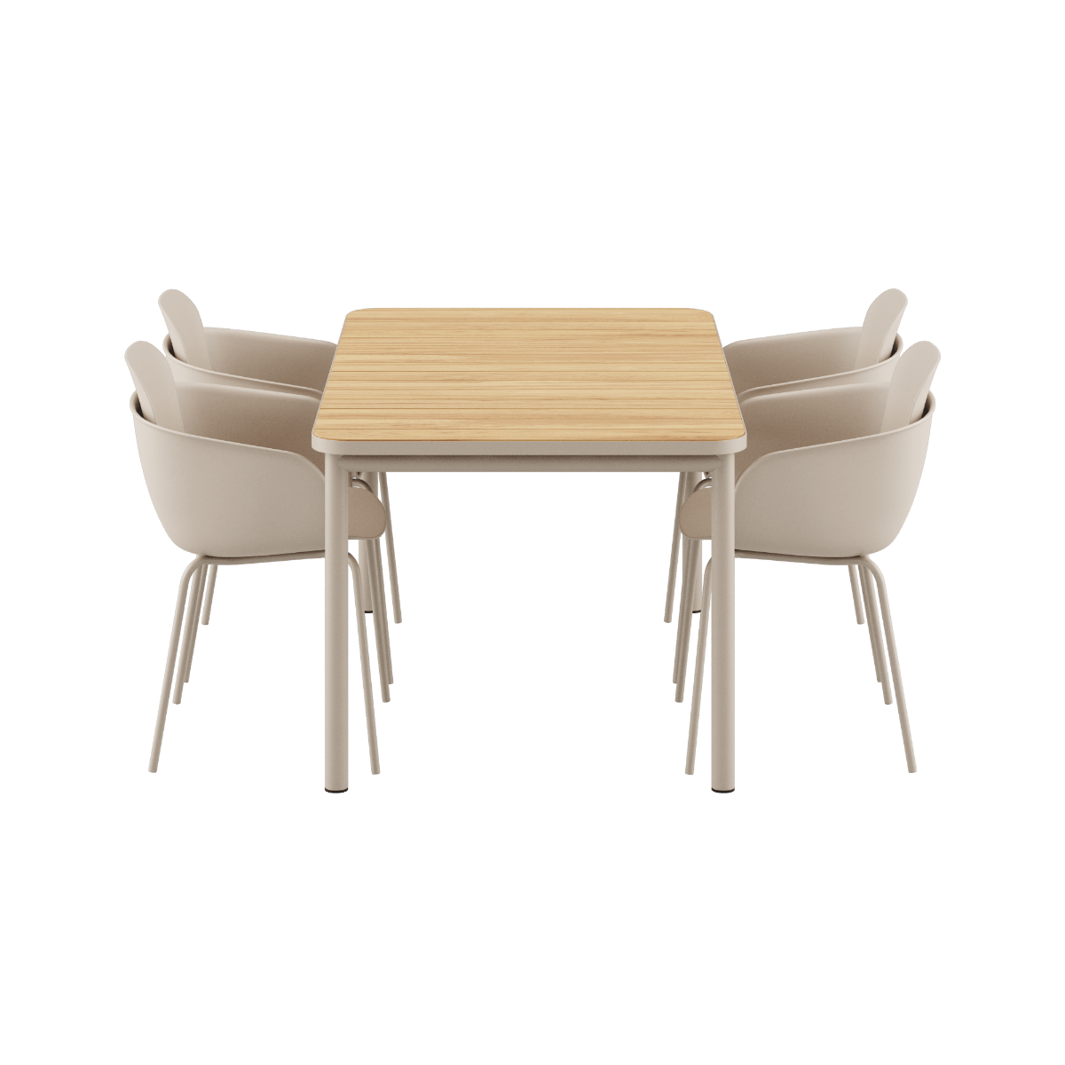 Kirra Dining Table 150x90 in Taupe mit vier Patio Chair no. One S2 Stühlen in Taupe, Outdoor - Set. | Kirra Dining Table Taupe & 4 Patio Chair no. One - Patio Chair no. One S2 | SACKit