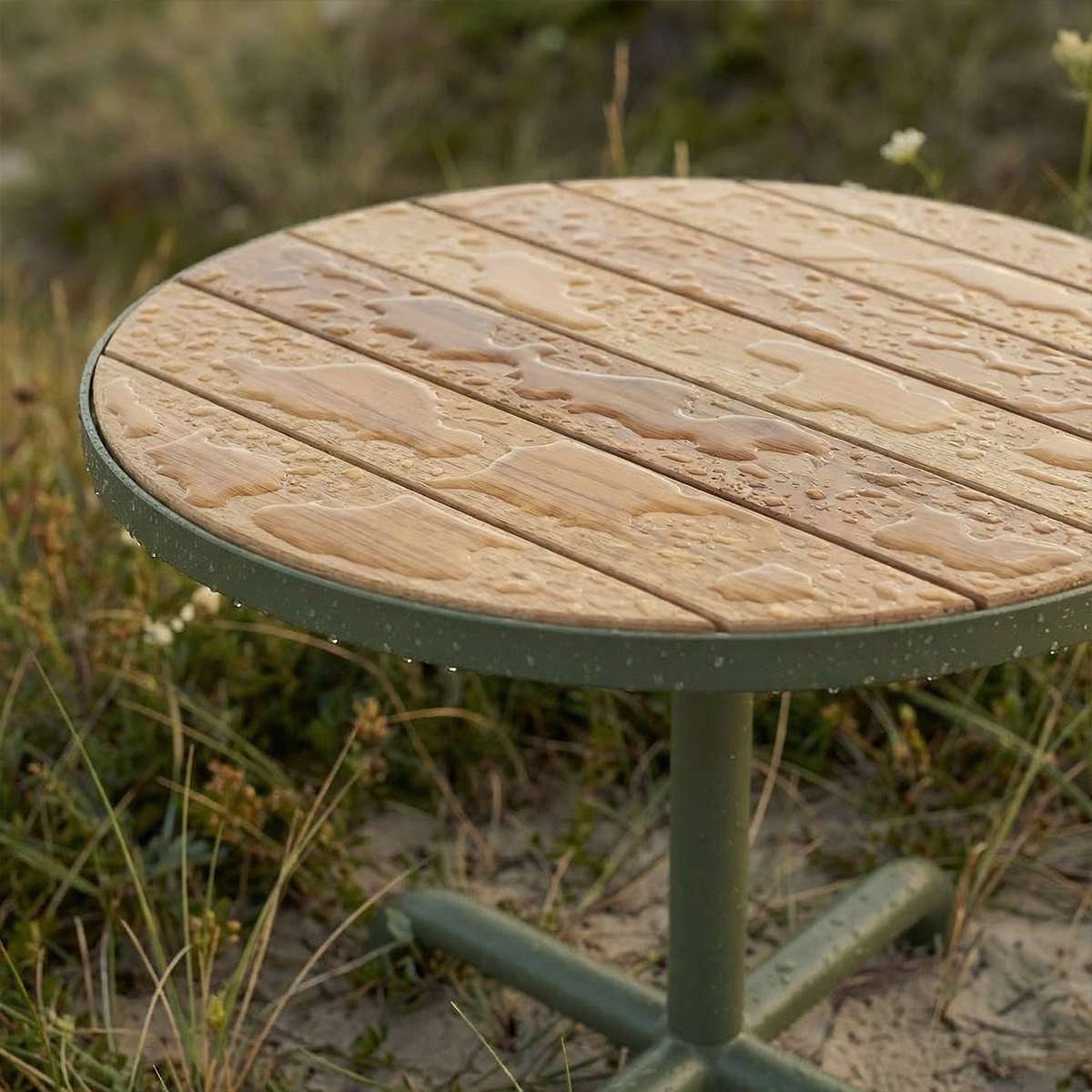 Kirra Café Table aus pulverbeschichtetem Aluminium und FSC® - zertifiziertem Teakholz, rund, Outdoor - Design | Kirra Café Table - Noir | SACKit