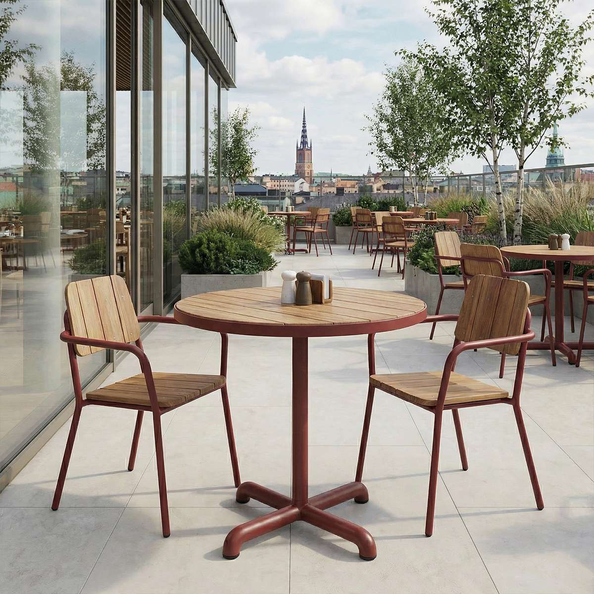 Runder Kirra Café Tisch aus pulverbeschichtetem Aluminium und Teakholz, geeignet für draußen. | Kirra Café Table - Noir | SACKit