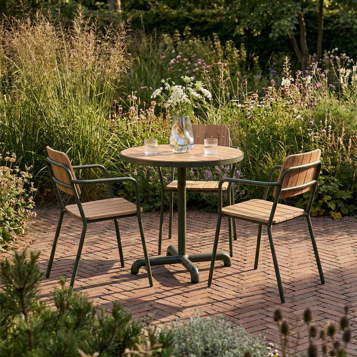 Kirra Café Table aus pulverbeschichtetem Aluminium und FSC - zertifiziertem Teakholz, rund, für Außenbereich | Kirra Café Table - Noir | SACKit