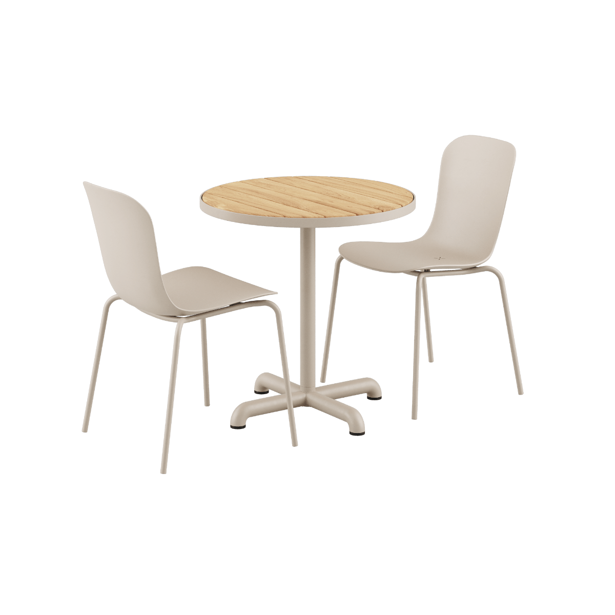 Kirra Café Table Taupe mit 2 Patio Chair no. One S1 in Taupe, runder Tisch und Stühle aus Aluminium und Polypropylen | Kirra Cafe Table Taupe & 2 Patio Chair No. One - Patio Chair no. One S1 | SACKit