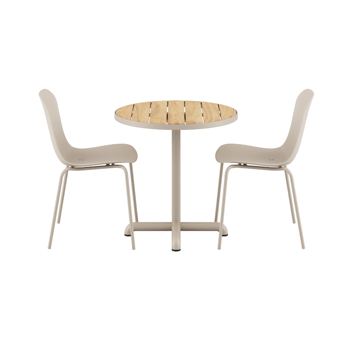 Kirra Café Set mit runden Taupe Tisch und 2 Patio Chair no. One S2 Stühlen in Taupe | Kirra Cafe Table Taupe & 2 Patio Chair No. One - Patio Chair no. One S1 | SACKit