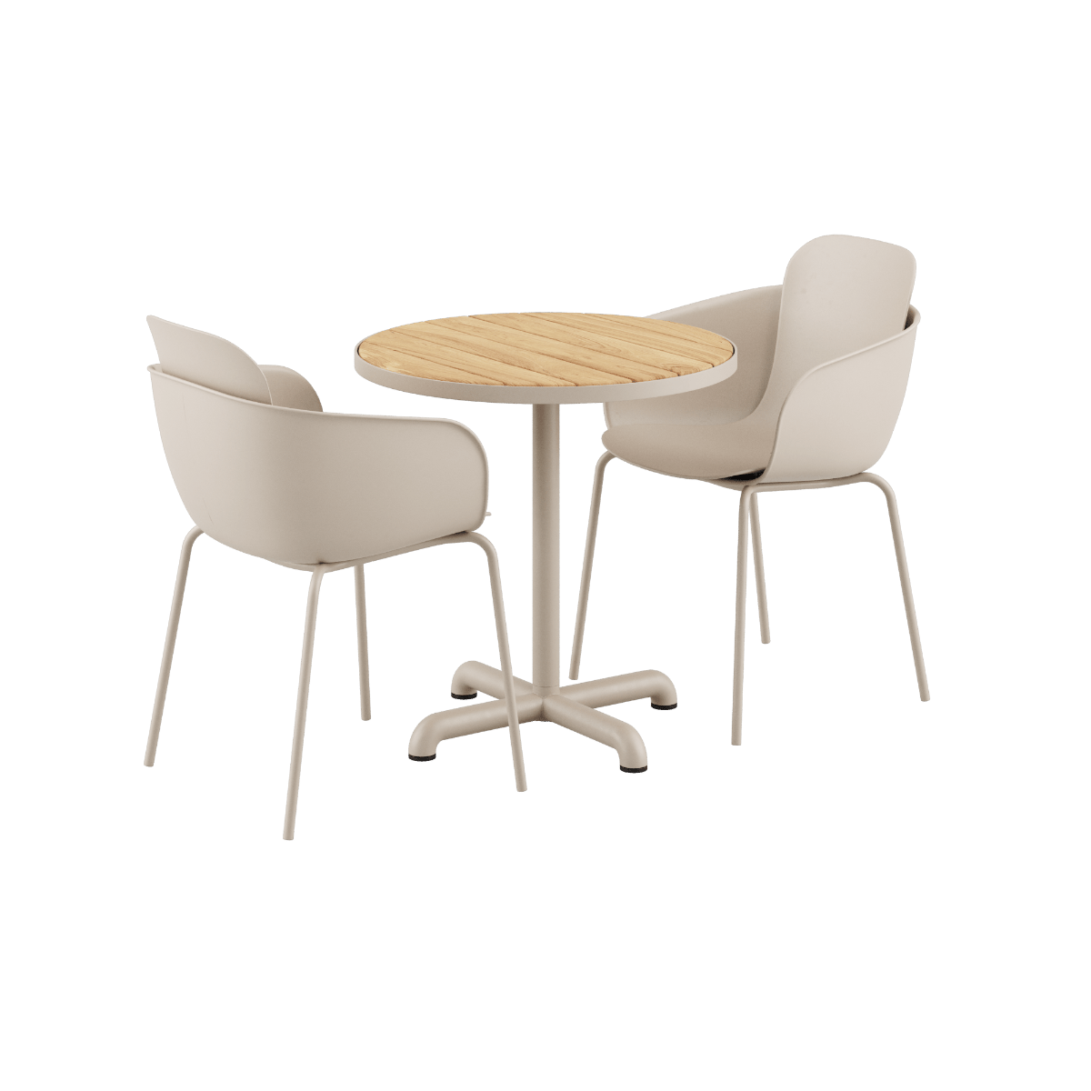 Kirra Café Set mit rundem Taupe Tisch und zwei Patio Chair no. One S2 Stühlen in Taupe | Kirra Cafe Table Taupe & 2 Patio Chair No. One - Patio Chair no. One S2 | SACKit