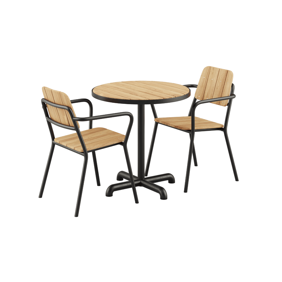 Kirra Café Table und 2 Kirra Patio Chairs in Noir mit Aluminium und Teakholz, Outdoor - Set. | Kirra Cafe Table & 2 Kirra Patio Chair - Noir | SACKit