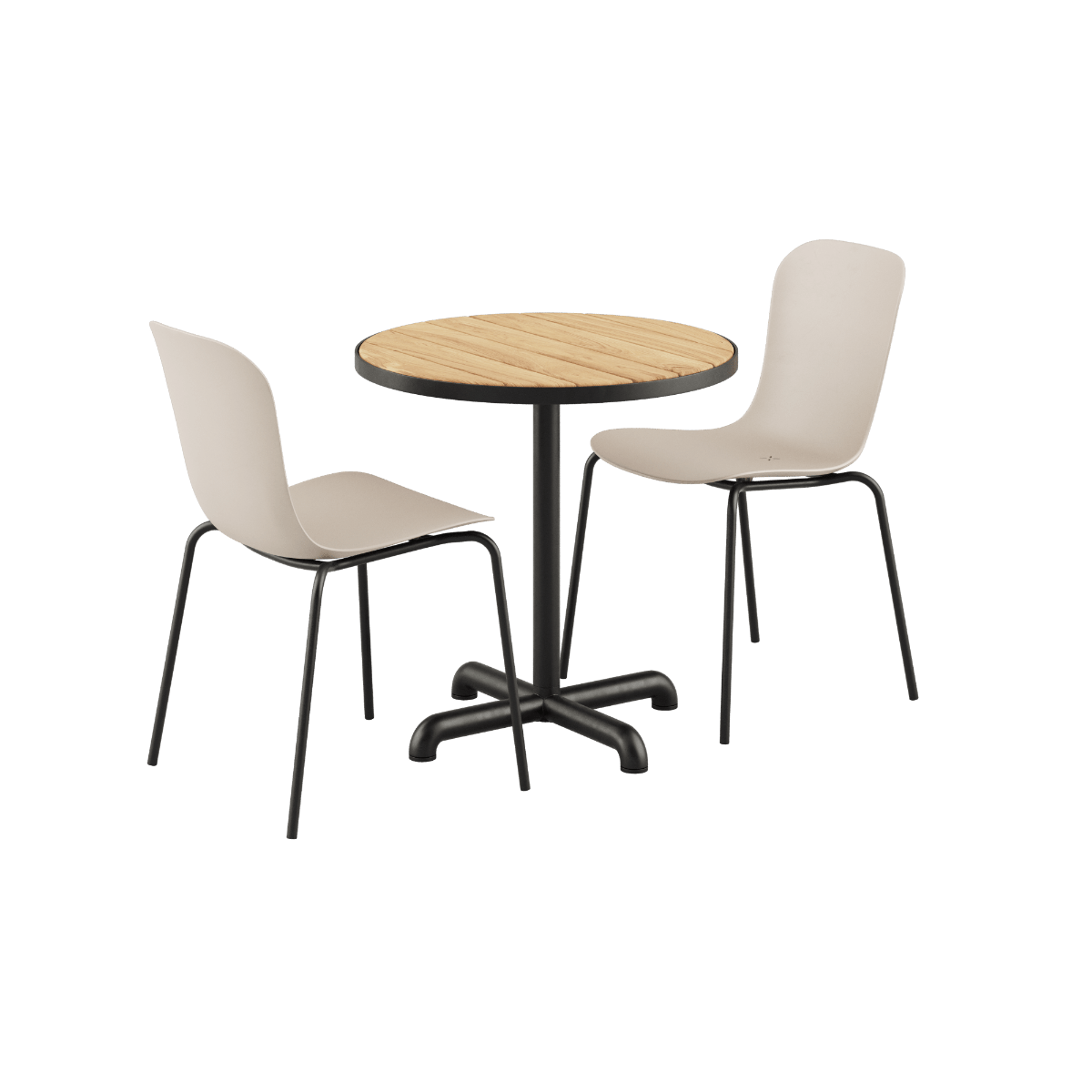 Kirra Café Table Noir mit zwei Patio Chair no. One S1 in Taupe und Noir, Outdoor - Set mit rundem Tisch und Stühlen | Kirra Cafe Table Noir & 2 Patio Chair No. One - Patio Chair no. One S1 Taupe/ Noir | SACKit