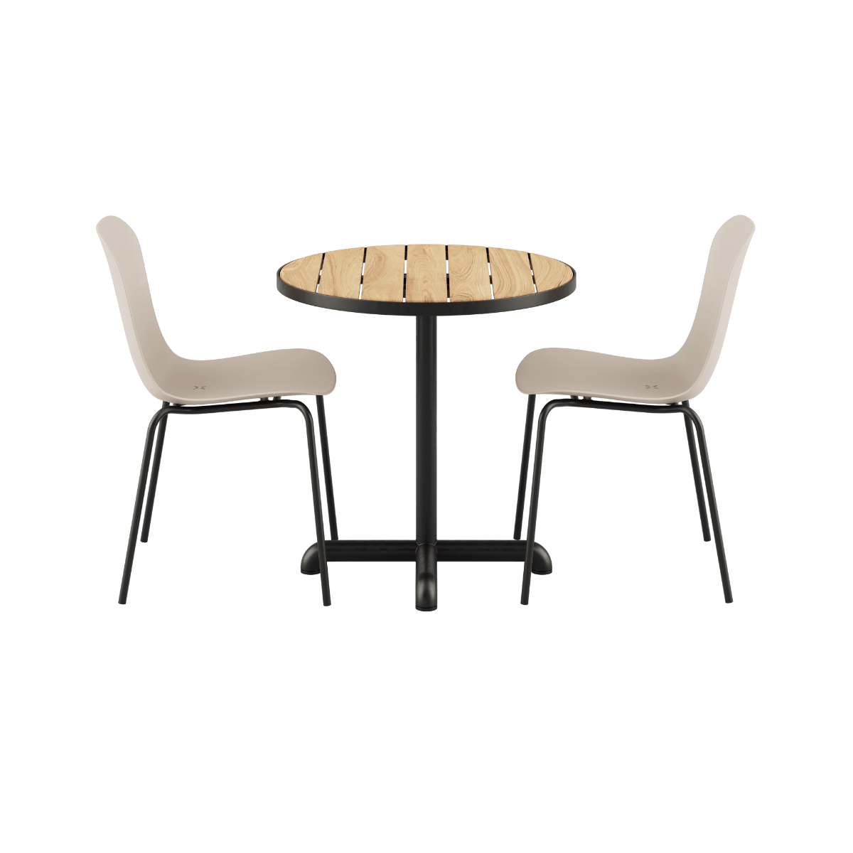 Kirra Café Table Noir mit zwei Patio Chair no. One S2 in Olive und Noir, rundes Outdoor - Set | Kirra Cafe Table Noir & 2 Patio Chair No. One - Patio Chair no. One S1 Taupe/ Noir | SACKit