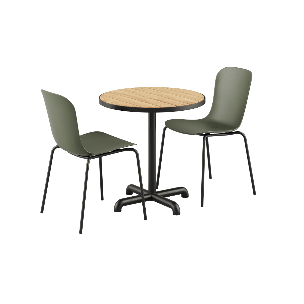Kirra Café Table Noir mit 2 Patio Chair no. One S1 in Olive und Noir, Outdoor - Set aus Aluminium und Teakholz | Kirra Cafe Table Noir & 2 Patio Chair No. One - Patio Chair no. One S1 Olive/ Noir | SACKit