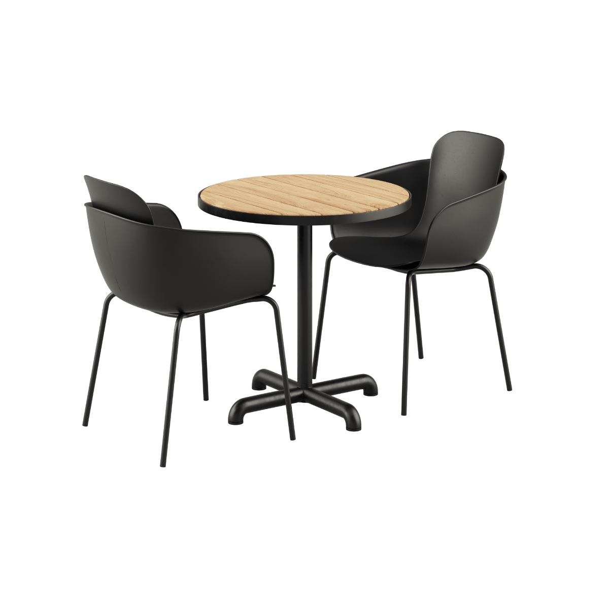 Runder Kirra Café Tisch Noir mit 2 Patio Chair no. One S2 Stühlen in Noir/Noir Farbe | Kirra Cafe Table Noir & 2 Patio Chair No. One - Patio Chair no. One S2 Noir/ Noir | SACKit