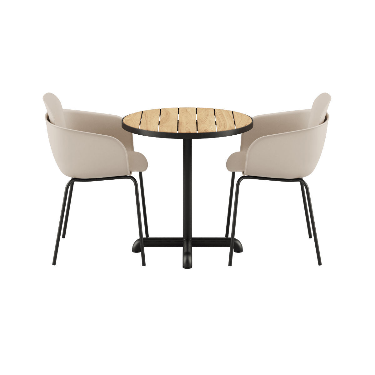 Kirra Café Set mit rundem Noir Tisch und zwei Patio Chair no. One S2 Stühlen in Olive/Noir Farbe. | Kirra Cafe Table Noir & 2 Patio Chair No. One - Patio Chair no. One S2 Taupe/ Noir | SACKit