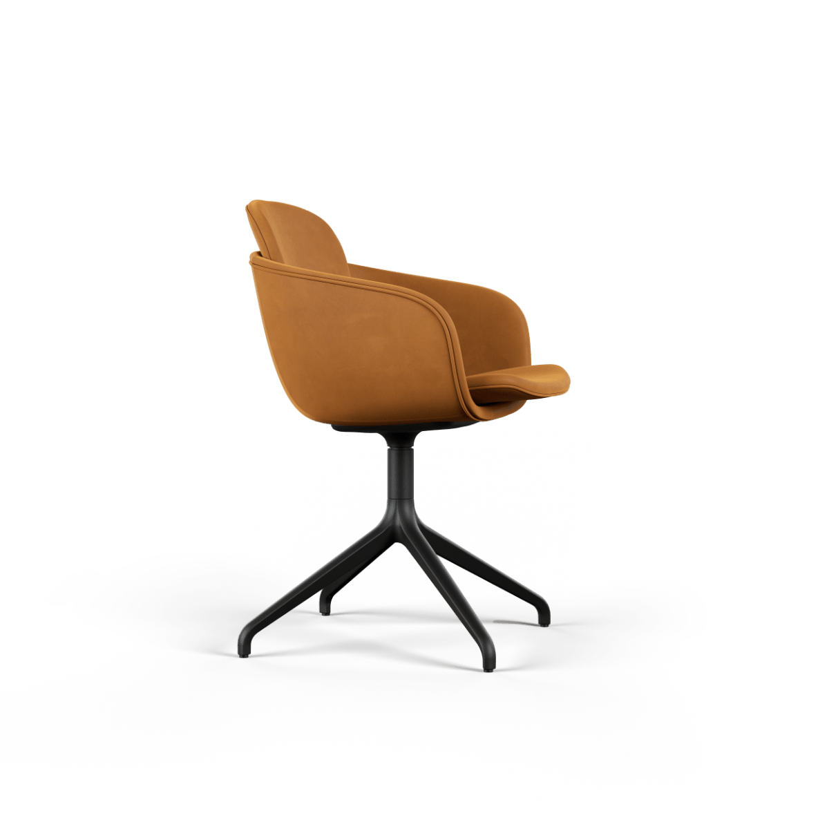 Chair no. One S2 Terra Safari mit drehbarem Aluminiumfuß und gepolstertem Lederbezug | Chair no. One S2 Black Swivel - Luna Sandstone Ohne Rückholfunktion | SACKit