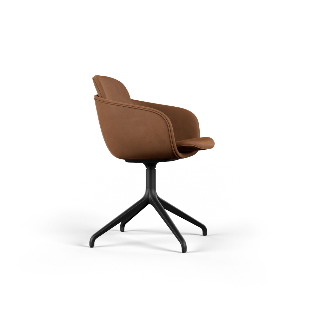 Chair no. One S2 Terra Safari mit drehbarem Aluminiumfuß und gepolstertem Lederbezug | Chair no. One S2 Black Swivel - Luna Walnut Ohne Rückholfunktion | SACKit