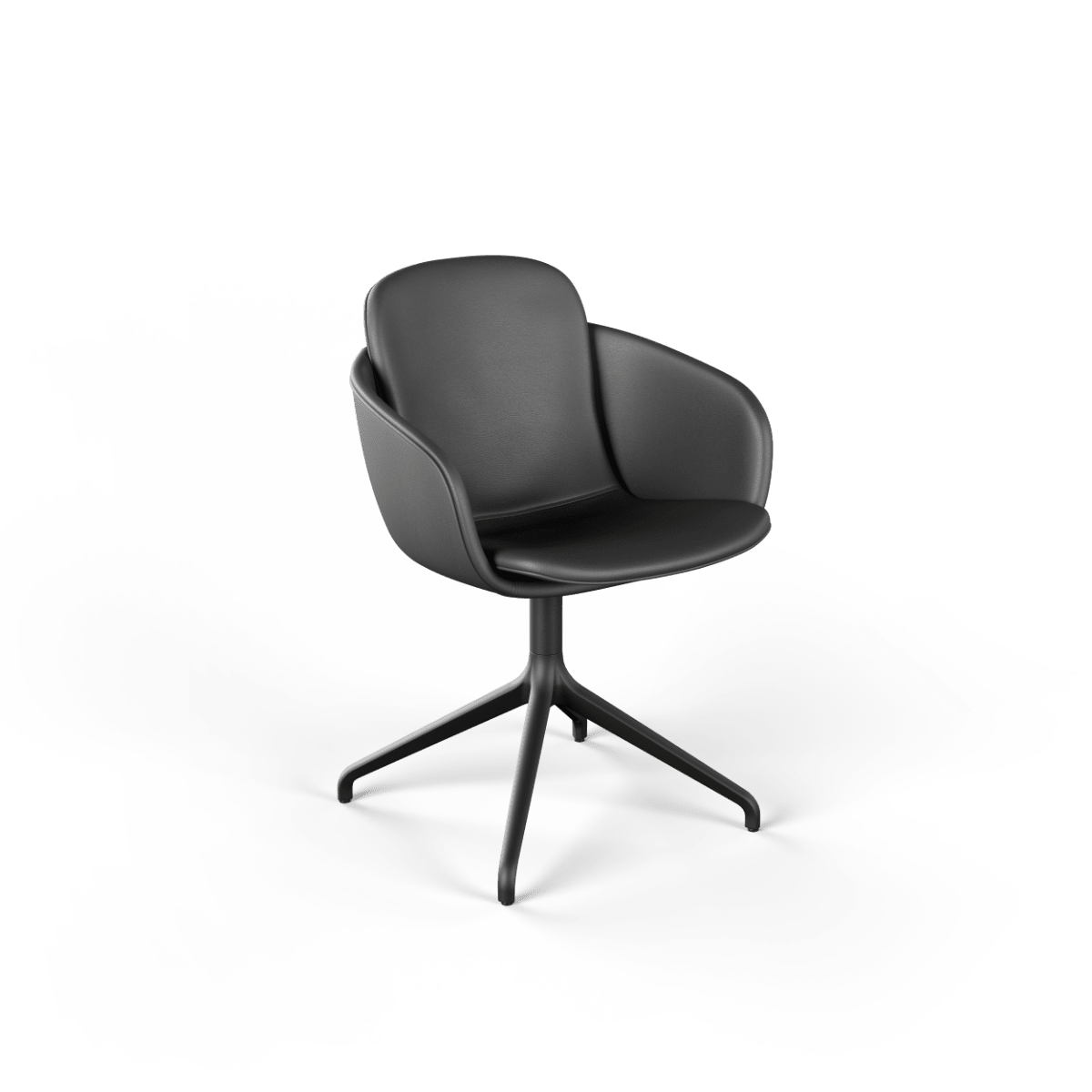 Schwarzer Chair no. One S2 mit drehbarem Aluminiumfuß und Spoor Lederpolsterung, mit Rückholfunktion | Chair no. One S2 Black Swivel - Terra Black Mit Rückholfunktion | SACKit