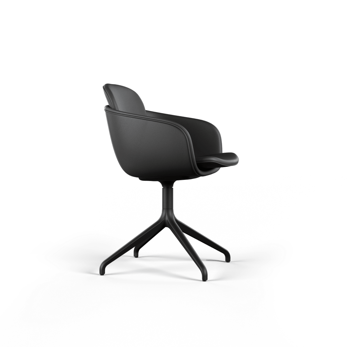 Schwarzer Chair no. One S2 mit Aluminium - Drehfuß und gepolstertem Spoor Leder, modernes Design. | Chair no. One S2 Black Swivel - Terra Black Mit Rückholfunktion | SACKit