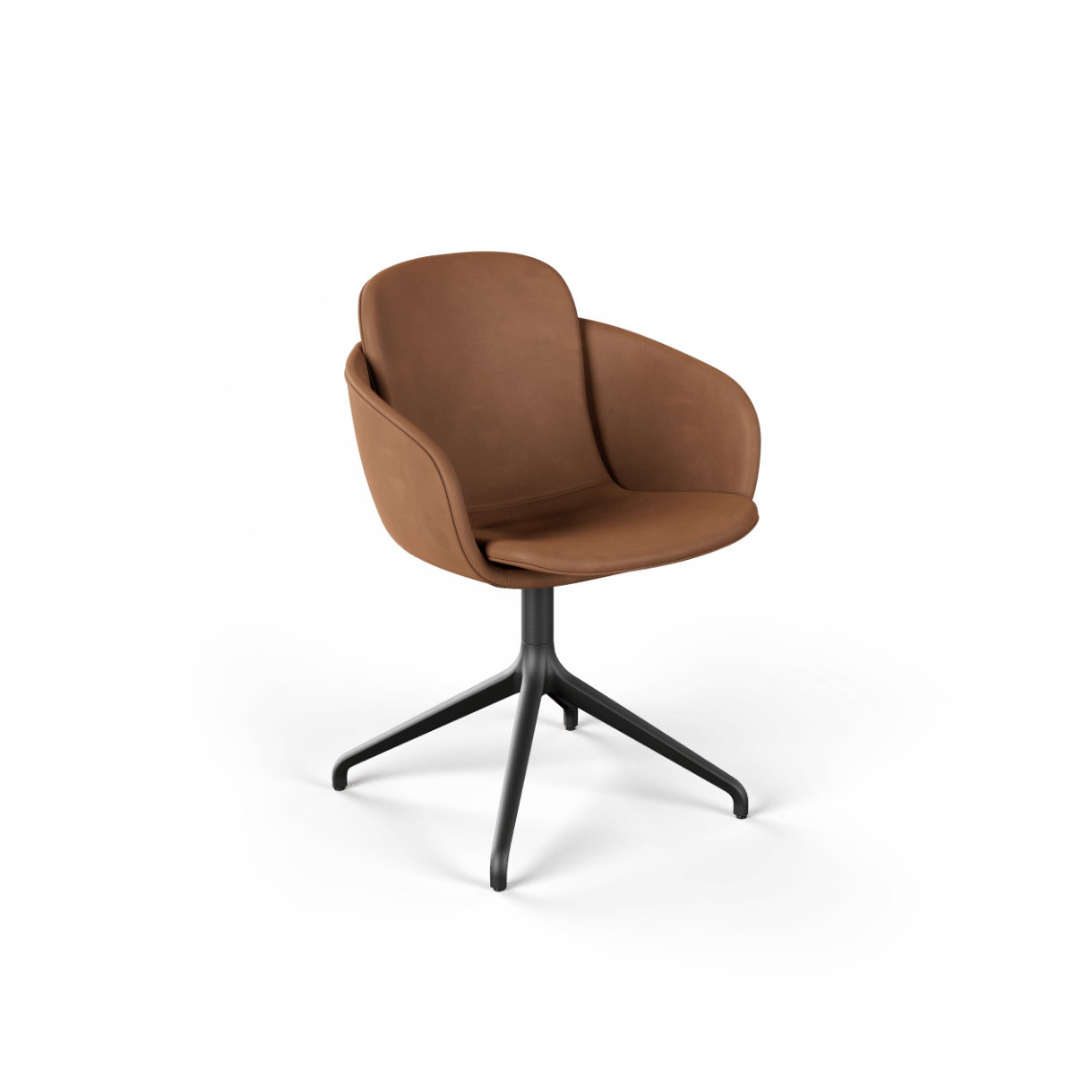 Chair no. One S2 mit drehbarem Aluminiumfuß, gepolstert mit Luna Walnut Leder, mit Rückholfunktion | Chair no. One S2 Black Swivel - Luna Walnut Mit Rückholfunktion | SACKit